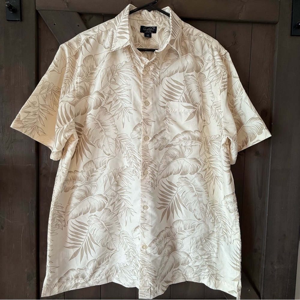 Casual Short-Sleeve Tropical Print Button-Down Shirt - Cream